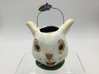Vintage Paper Mache Easter Bunny Rabbit Basket/bucket/pail Dept 56 Candy Holder