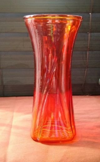 Large Mid Century Modern Vintage Amberina Glass Vase 10 " Tall