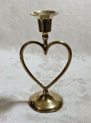 Vintage Brass Candle Holder Heart Shaped 7 In.  Candlestick - India