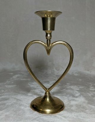 Vintage Brass Candle Holder Heart Shaped 7 in.  Candlestick - India 2