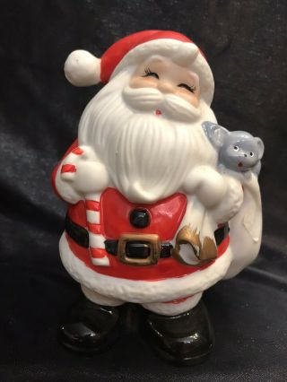 Vtg.  Home Interior Christmas Santa Claus Bank Holding Mouse Homco Figurine 5212
