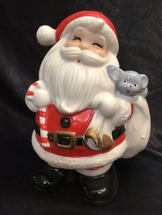 Vtg.  Home Interior Christmas Santa Claus Bank Holding Mouse Homco Figurine 5212 2
