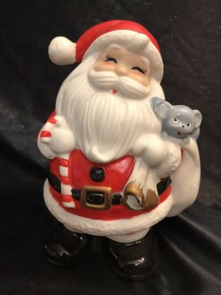 Vtg.  Home Interior Christmas Santa Claus Bank Holding Mouse Homco Figurine 5212 3