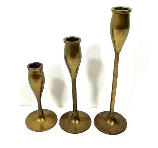 Vintage Brass Candlestick Holders Set Of 3 Graduated 9 ",  7 ",  5 " Tall Stem - For 1 "