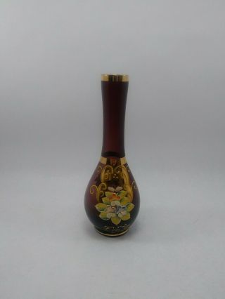 Vintage Norleans Japan Art Glass Amethyst Purple Glass Vases Raised Flowers Bin4