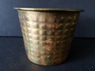 Hand Crafted Planter Wastebasket Made In India 5 " D 3 3/4 " H Vintage Solid Brass