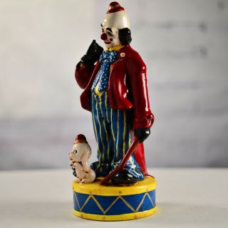 Vintage Ceramic Circus Clown Figurine with Puppy Dog Figure Maroon Blue Drum 2