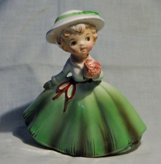 Rare Vintage Brinn’s Pittsburgh Pa Girl In Green Dress Porcelain Figurine T - 796