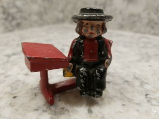 Vintage Miniature Cast Iron Amish Figurine Boy At School Desk