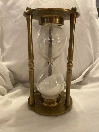 Vintage Antique Hourglass Brass And Glass