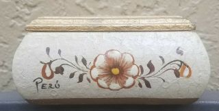 Vintage Peru Hand Painted Floral Wood Trinket Jewelry Box