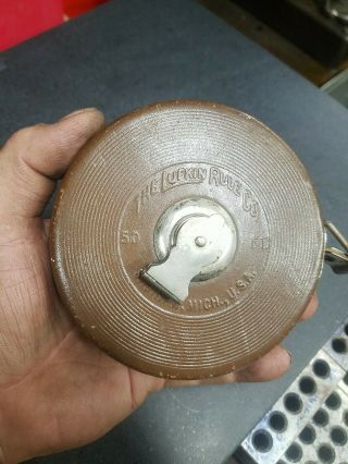 Antique Vintage Lufkin Rule Co.  Reliable Leather Metallic 50 Ft Tape Measure