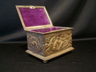 Antique French Gilt Bronze Jewelry Box Trinket Casket A.  B.  Paris 19th Century
