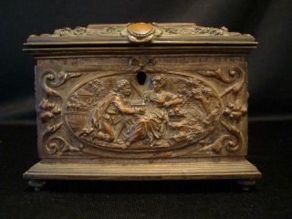 Antique French Gilt Bronze Jewelry Box Trinket Casket A.  B.  Paris 19th Century 2