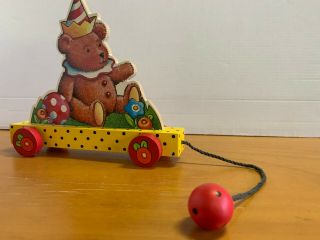 Mary Englebreit Colorful Wooden Pull Toy With Teddy Bear 6.  5 "