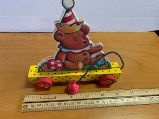 Mary Englebreit Colorful Wooden Pull Toy with Teddy Bear 6.  5 