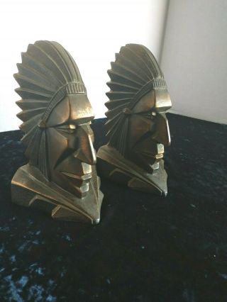 Rare Antique Solid Brass / Bronze Indian Chief Bookends - Indian Head Book Ends