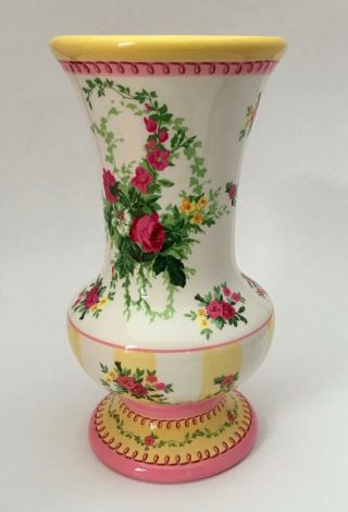 Ftd Laura Ashley Cottage Chic Pink Yellow Floral Chintz Roses 9 " Flower Vase