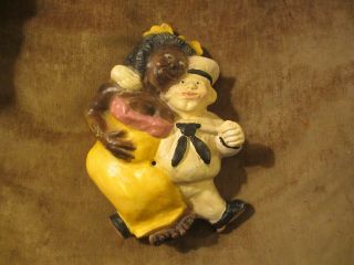 Antique 1930s 40s Germany Marked Sailor & Black Woman Chalkware String Holder