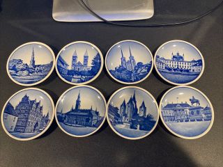Royal Copenhagen Blue White Butter Pat Dish Mini Wall Plates Set Of 8 3 3/4 "