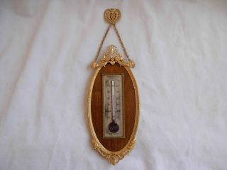 Antique French Gilt Bronze Wood Thermometer,  Empire Style,  Late 19th Century.