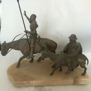 Don Quixote Sancho Panza Sculpture Figure Statue Antique Bronze Onyx Marble