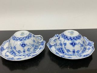 Vtg Royal Copenhagen Denmark Blue Porcelain Dish 1130 Teacups & Saucers