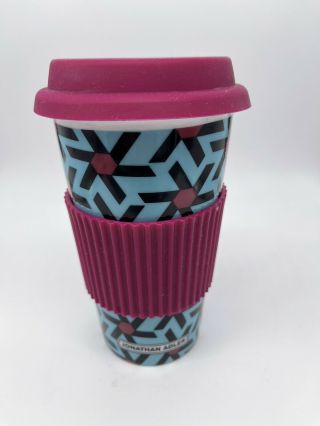 Jonathan Adler Geometric Pattern Ceramic Travel Tumbler Coffee Cup Mug Rare
