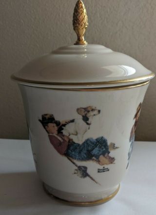 Gorham Candy Dish W/lid Norman Rockwell A Boy And His Dog Four Seasons Series