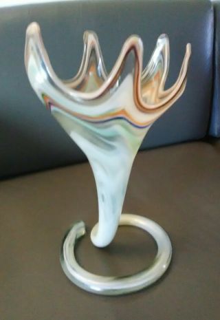 Vintage Mid Century Swirl Hand Blown Glass Art Sculpture Vase Murano 13 " Tall