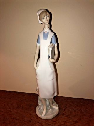 Vintage Lladro Large 14 1/4” Tall Nurse With Book Figurine 4603