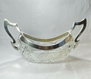 Large Antique Austrian 800 Silver & Cut Crystal Centerpiece Bowl 15 " Wide 6lbs