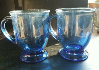 Anchor Hocking Cobalt Blue Glass Mugs Set Of 2 Each Holds 12 Oz.