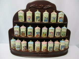 Lenox 1995 Walt Disney Complete 24 Spice Jar Set With Wooden Display Rack