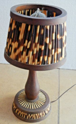 Vintage Ghidei Tedla Olive Wood Porcupine Quill Eritrea Ethiopia Lamp 2
