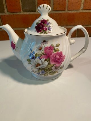 Formalities By Baum Bros England Tea Pot Roses Pink,  Burgundy,  White,  Gold Trim