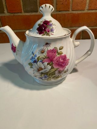Formalities By Baum Bros England Tea Pot Roses Pink,  Burgundy,  White,  Gold Trim 2