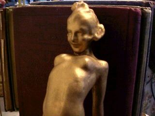 Rare Pair (2) Art Deco 1920 ' s Nude Lady Armor Bronze Bookends - Frankart Era 2