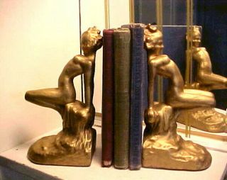 Rare Pair (2) Art Deco 1920 ' s Nude Lady Armor Bronze Bookends - Frankart Era 3