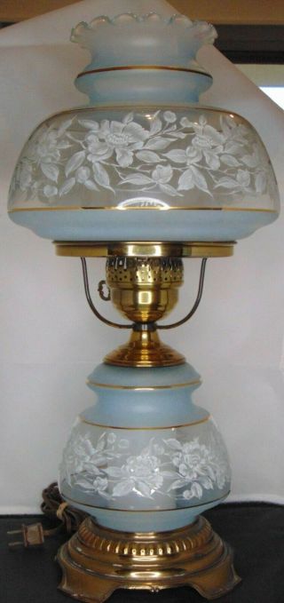 Vintage Quoziel Lamp 3 - Way Satin Lace Hurricane 1978