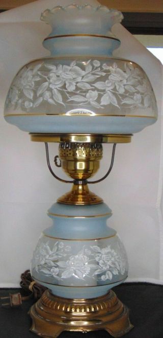 Vintage Quoziel Lamp 3 - way Satin Lace Hurricane 1978 2