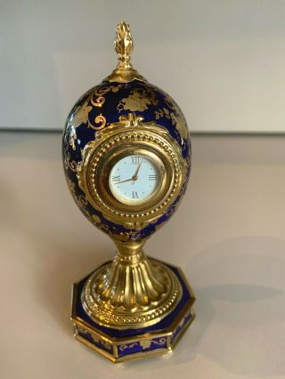 House Of Faberge Clock Egg Rose Bouquet Ltd Edition Ma2145 Blue & Gold 24k
