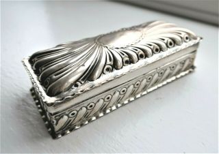 Big Rare 4 " Antique English Sterling Silver Trinket Jewelry Box 1893 Repousse