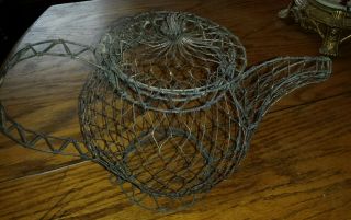 Lovely Vintage Wire Teapot Shaped Country Basket For Holding Eggs Or Fruit