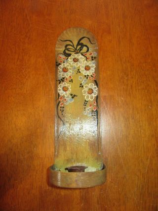 Vintage Hand Painted Folk Art Tin Metal Wall Mount Sconce Candle Stick Holder