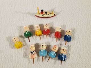 (11) Vintage Japan Wood Birthday Cake Candle Holders Sailors And Ship