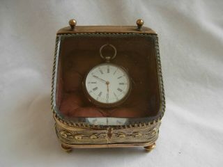 Antique French Embossed Brass Beveled Glass Pocket Watch Box,  Late 19th Century.