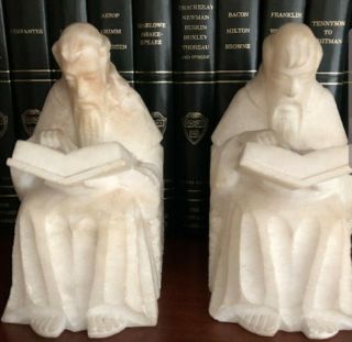 Vintage Alabaster Monk Bookends - Well Made And Very Heavy