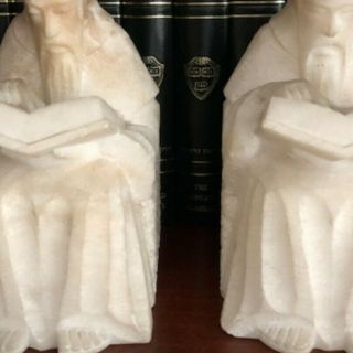 Vintage Alabaster Monk Bookends - Well Made and Very Heavy 2
