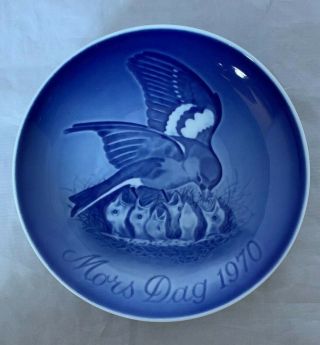 Bing Grondahl Mothers Day Plate Bird And Chicks Vintage 1970 Mors Dag Blue White